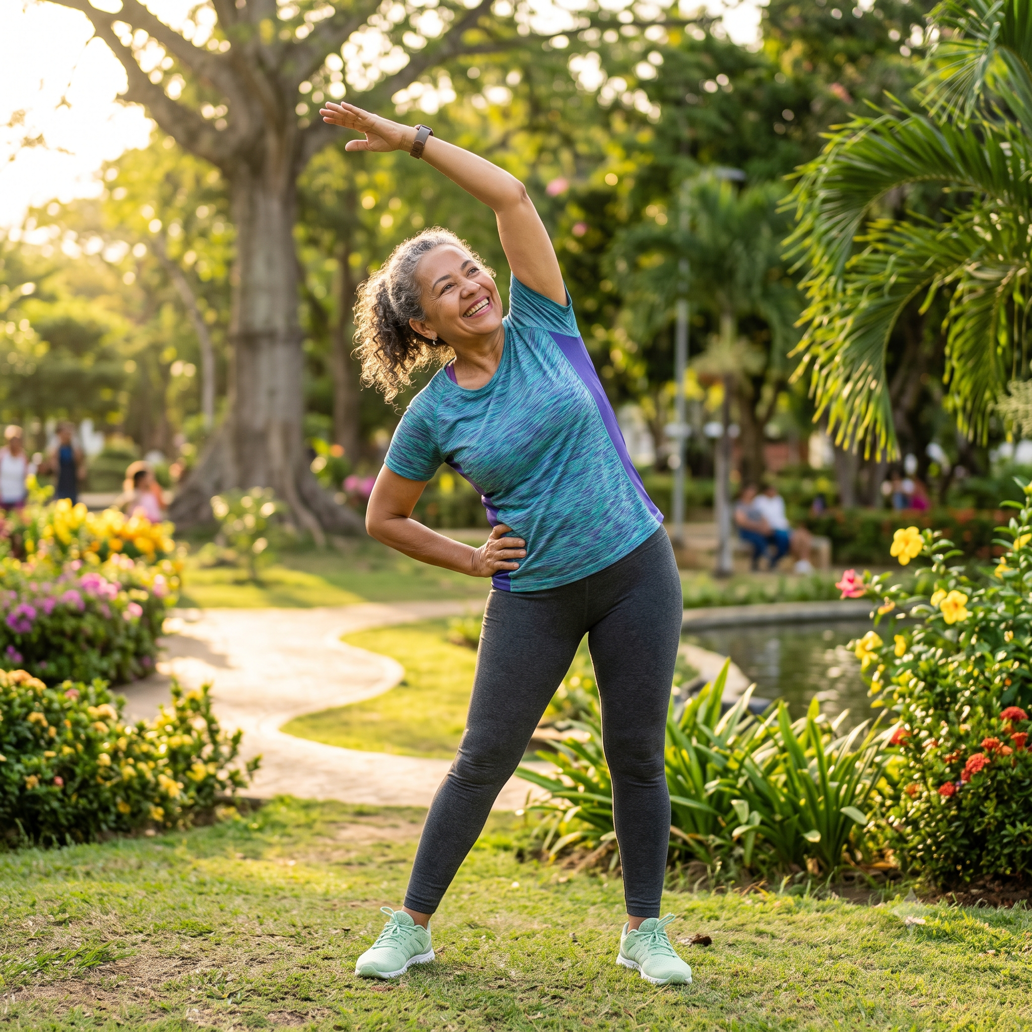 Persona mayor activa haciendo ejercicio al aire libre