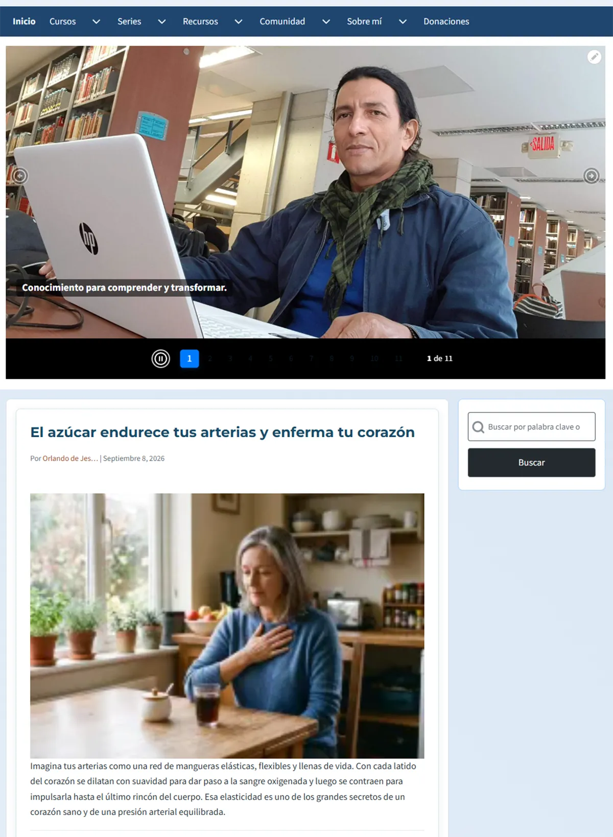Portada del blog en un monitor vertical: la miniatura del teaser aparece estirada y pixelada, ocupando casi todo el ancho de la columna.