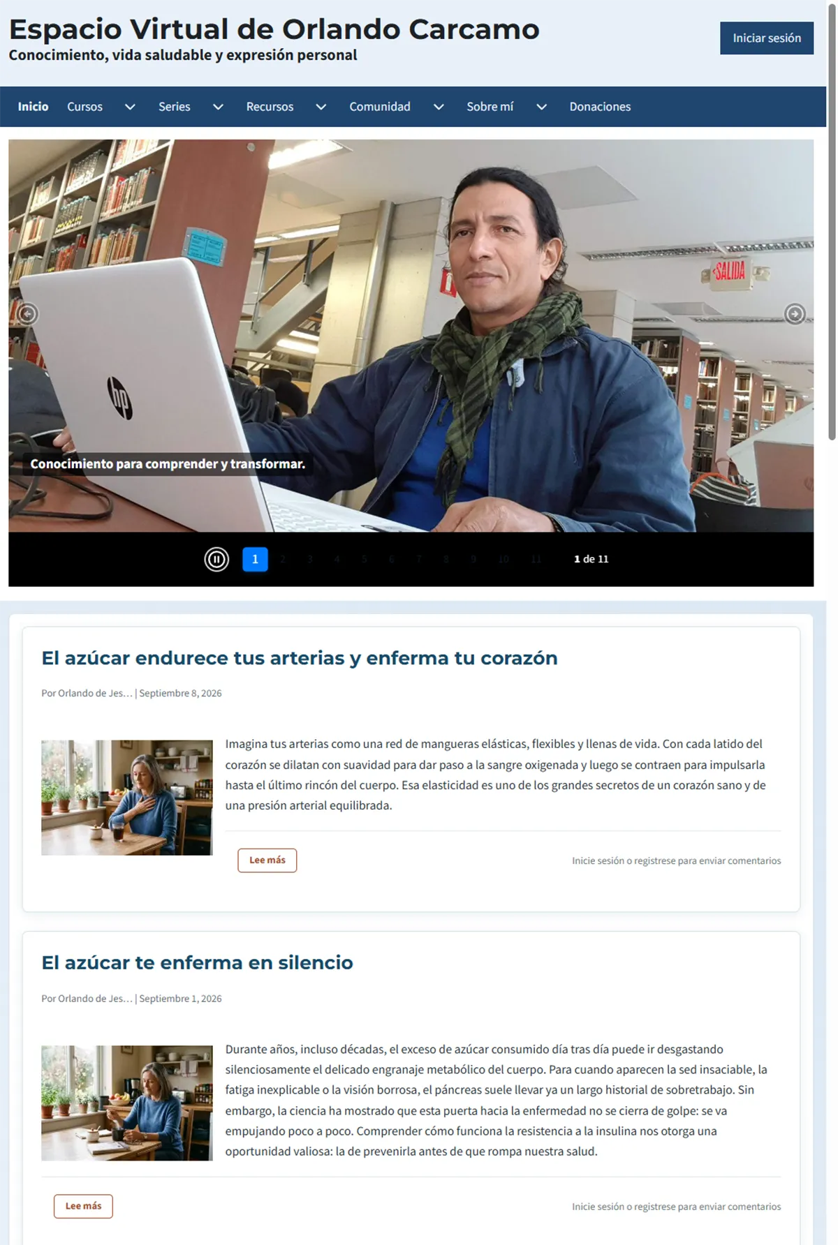 Portada del blog en un monitor ancho: las miniaturas del teaser se muestran pequeñas y nítidas al lado del texto resumen de cada artículo.